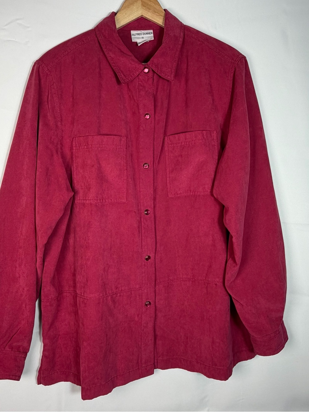 Vintage Alfred Dunner Magenta Faux Suede Shacket Blouse Pockets Size 18